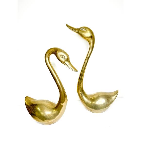 Stunning Pair Of Very Large Mid Century Modern Hollywood Regency Brass Swans, So - Picture 1 of 10